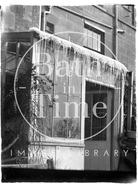 Icicles on the door to the back garden, Sydney Buildings, Bath c.1910