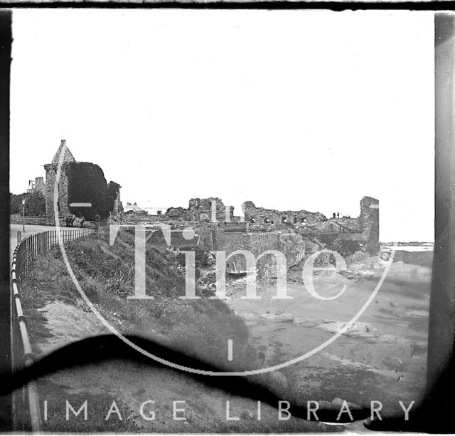 Coastal castle ruins of the castle at St. Andrews, Fife, Scotland c.1900