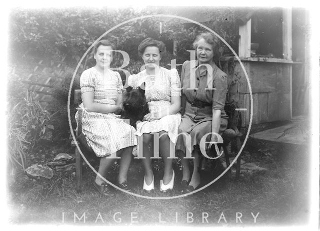 Portrait of three ladies in the back garden of 32, Sydney Buildings, Bath c.1930