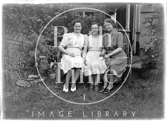 Portrait of three ladies in the back garden of 32, Sydney Buildings, Bath c.1930