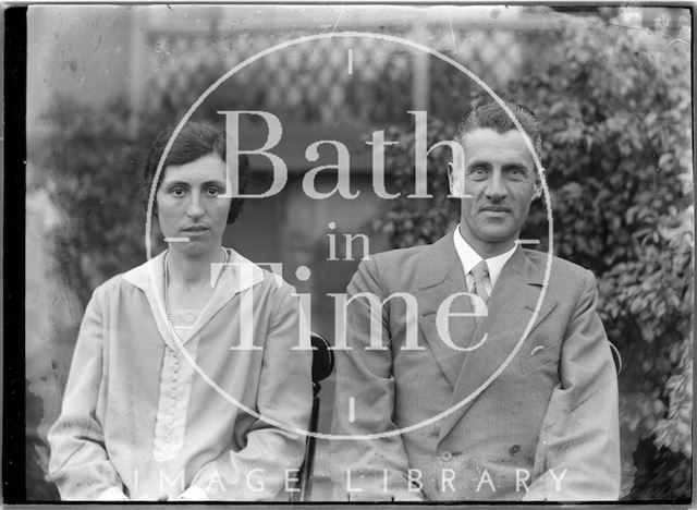 Portrait of an unidentified couple in the back garden of 32, Sydney Buildings, Bath c.1930