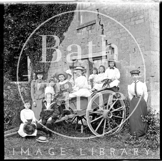 Large group portrait with a cart at Murhill near Winsley, Wiltshire c.1890