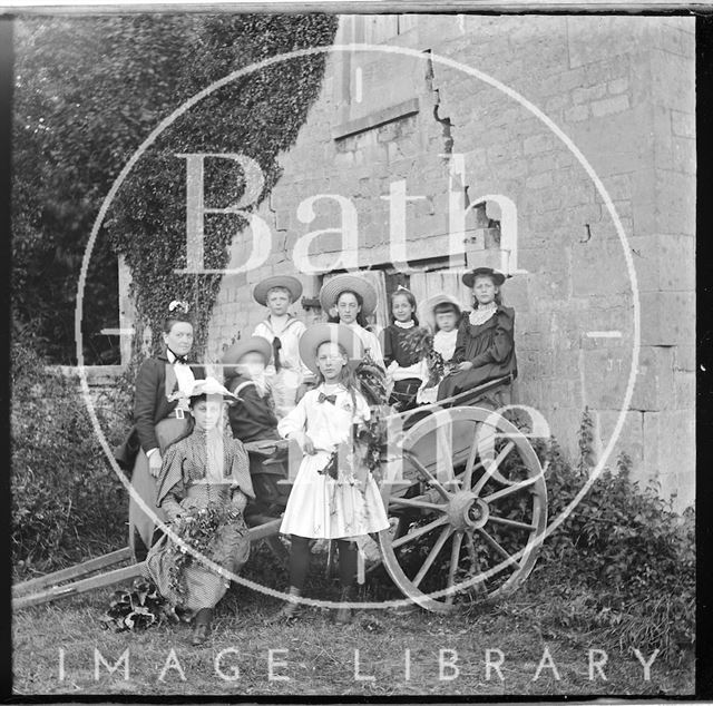 Large group portrait with a cart at Murhill near Winsley, Wiltshire c.1890