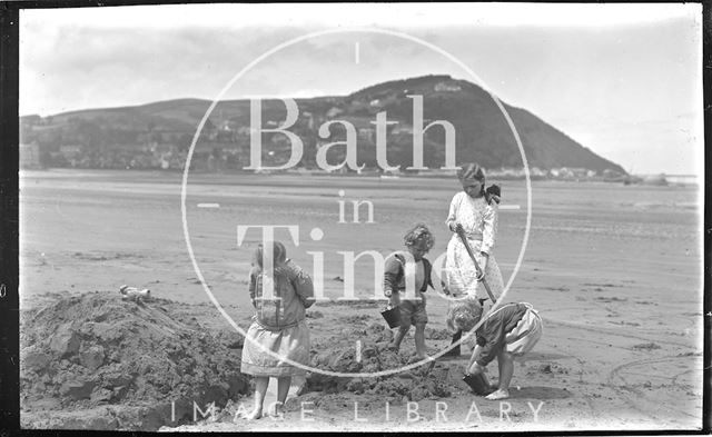 The photographer's twins on the beach at Minehead, Somerset 1914