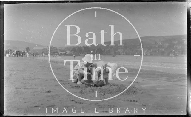 The photographer's twins on the beach at Minehead, Somerset 1914