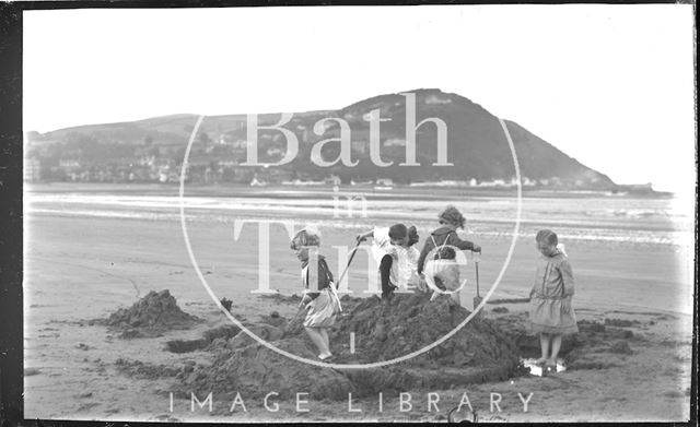 The photographer's twins on the beach at Minehead, Somerset 1914