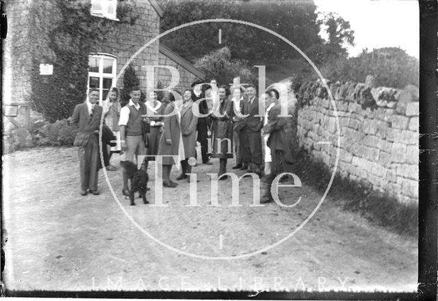 Group of youngsters outside the tearoom at Conkwell, Wiltshire c.1933