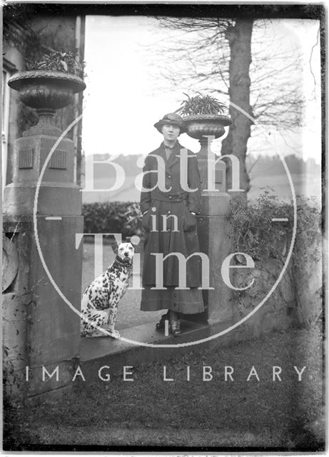 Lady and her dalmatian dog at Monkton House, Limpley Stoke, Wiltshire c.1900