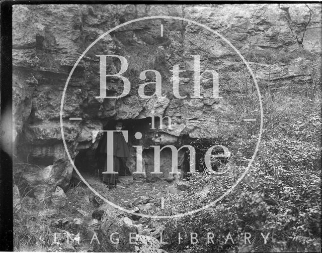 Posing in front of an entrance to a stone quarry, probably at Bathampton Rocks c.1890