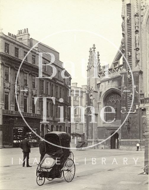 A Bath chair outside the Abbey at Abbey Church Yard, Bath c.1890