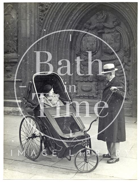 Bath chair, Abbey west door, Bath 1935