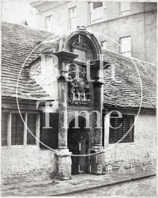 Old gateway before rebuilding, Bellott's Hospital, Bath c.1858