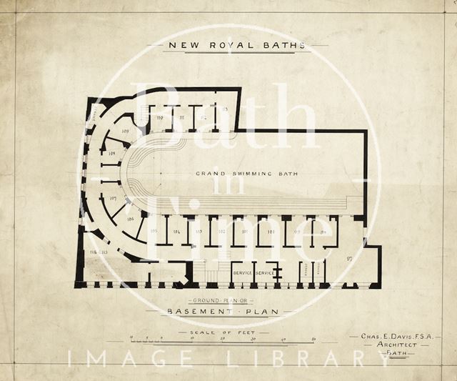 The New Royal Baths, Bath - basement plan - Charles E. Davis c.1880