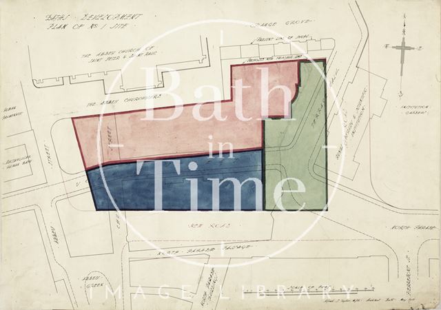 Baths development - Plan of No. 1 site - York Street to Terrace Walk, Bath - A.J. Taylor 1913