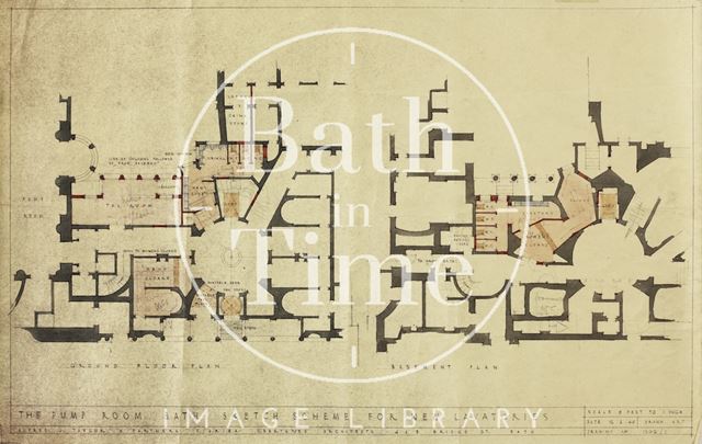 Pump Room, Bath - sketch scheme for new lavatories, scheme 1 - ground floor & first floor - A.J. Taylor & Partners 1946