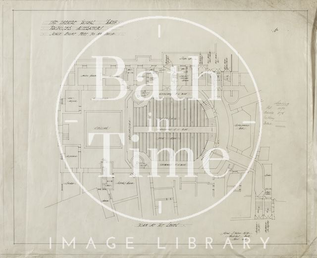 Theatre Royal, Bath - proposed alterations - plan at pit level - A.J. Taylor 1914