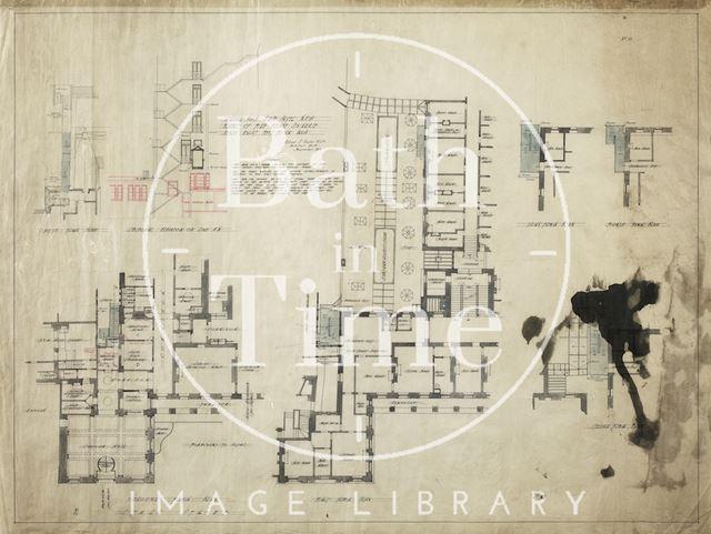 The Grand Pump Room Hotel, Bath - plans of the fire escape staircase - plan No. 10 - plans & sections ground to fifth floors - A.J. Taylor 1915