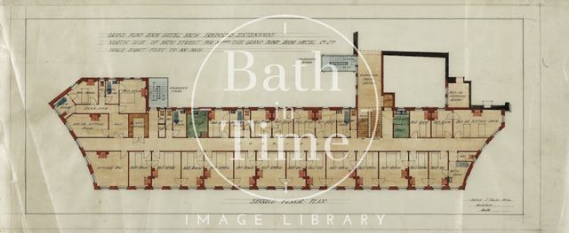 The Grand Pump Room Hotel proposed extensions north side Bath Street, Bath - second floor plan - A.J. Taylor c.1915