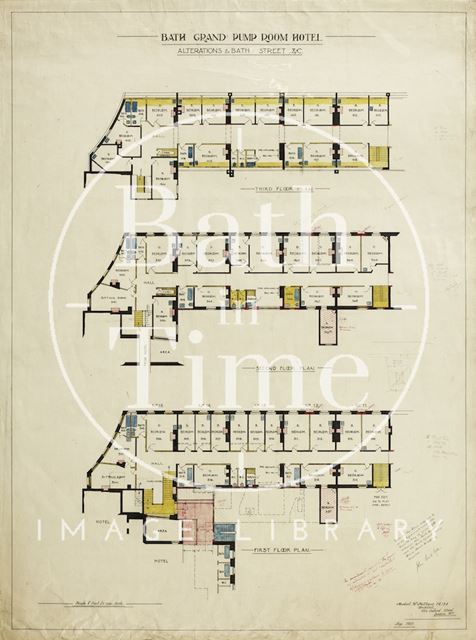 The Grand Pump Room Hotel - alterations to Bath Street, Bath - first to third floor plan - Herbert W. Matthews 1925