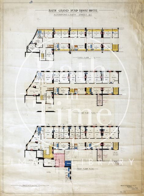 The Grand Pump Room Hotel - alterations to Bath Street, Bath - first to third floor plan - Herbert W. Matthews 1925