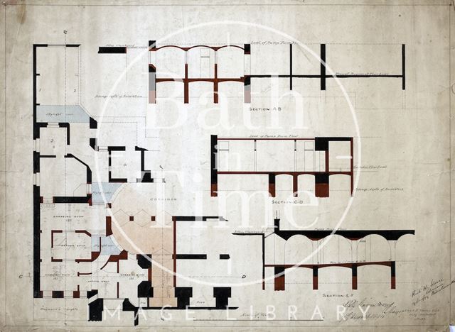 Plan of proposed alterations to basement level of Pump Room building, Bath - Vapour Baths - Charles E. Davis 1894