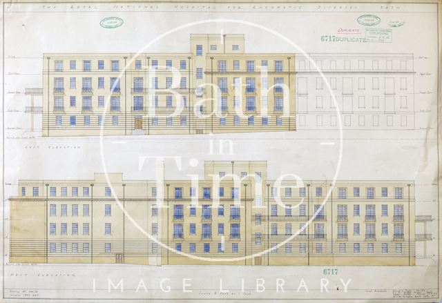 R.N.H.R.D., Bath. Mineral Water Hospital proposed new buildings - east and west elevations - 1034/54 - A.J. Taylor and Adams Holden & Pearson, London 1939