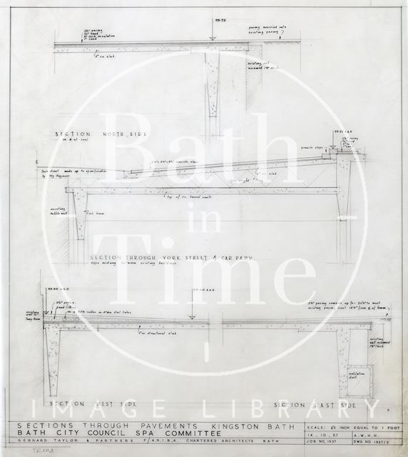 Kingston Baths, Bath - sections through pavements - Gerrard Taylor & Partners 1957