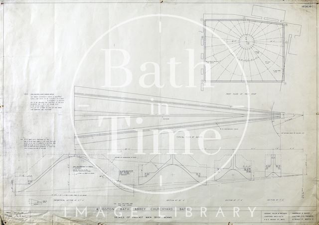 Kingston Baths, Bath - details of pre-cast main roof beams - plans & sections - 1454/4 - Gerrard Taylor & Partners 1955