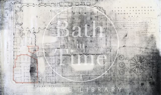 Pump Room, Roman Promenade and Roman Baths, Bath - ground floor plan - 1939/2 - Gerrard Taylor & Partners 1955