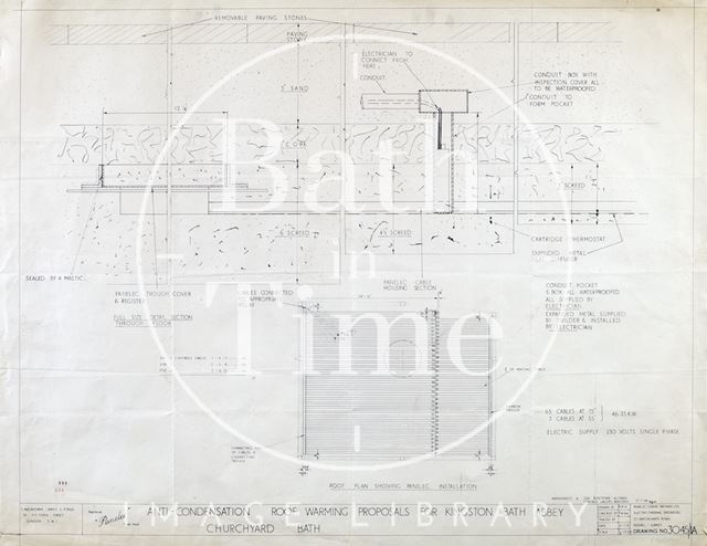 Kingston Baths, Bath - proposals for anti-condensation roof warming - section & plan - 3045/1a - c. McKechnie Jarvis & Partners 1955