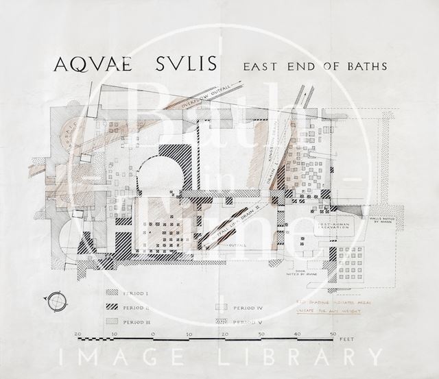 Roman Baths, Bath - east end of Baths - plans of Roman remains c.1900?