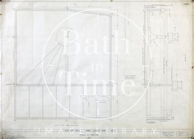 Kingston Baths, Bath - detail of structure - plan of roof, section A-A - 1454/5c - Gerrard Taylor & Partners 1955