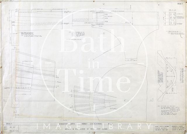 Kingston Baths, Bath - details and end blocks of main roof beams - plan - 1454/7 - Gerrard Taylor & Partners 1957