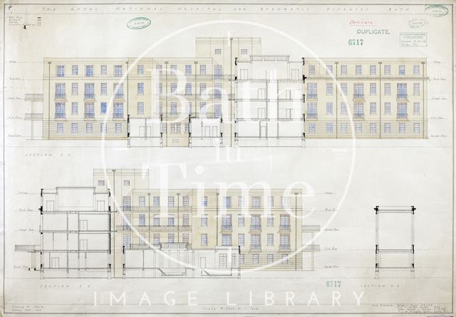 R.N.H.R.D., Bath. Mineral Water Hospital proposed new buildings - sections - 1034/56 - A.J. Taylor and Adams Holden & Pearson, London 1939