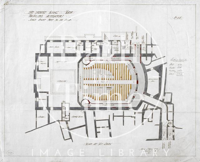 Theatre Royal, Bath proposed alterations - plan at pit level - No. 25 - A.J. Taylor 1914