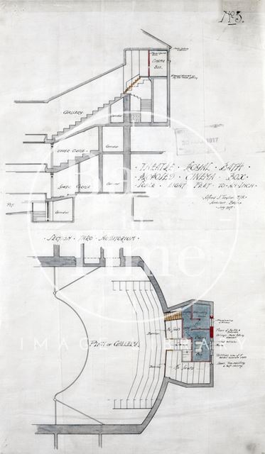 Theatre Royal, Bath proposed cinema box - plan & section through auditorium - No. 5 - A.J. Taylor 1917