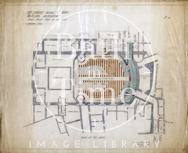 Theatre Royal, Bath proposed alterations - plan at pit level - No. 45 - A.J. Taylor 1914