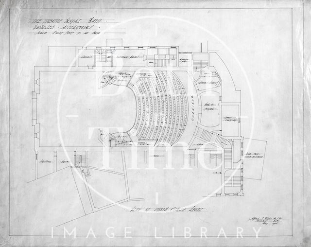 Theatre Royal, Bath proposed alterations - plan at Upper Circle level - A.J. Taylor 1914