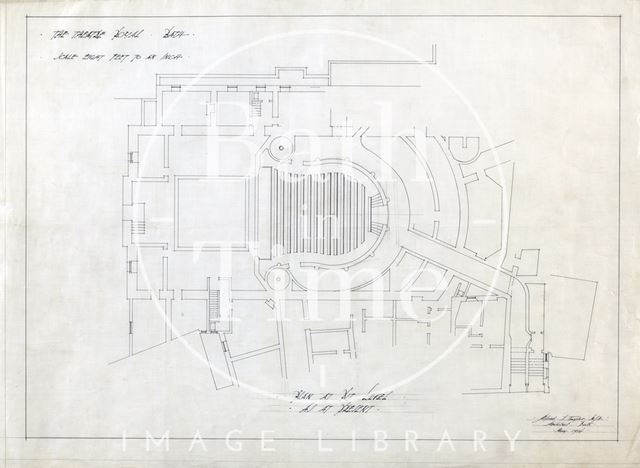 Theatre Royal, Bath proposed alterations - plan at pit level as at present - A.J. Taylor 1914