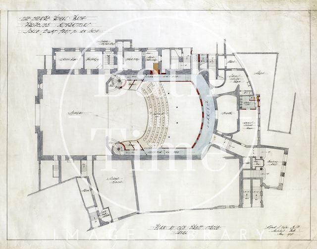 Theatre Royal, Bath proposed alterations - plan at Old Dress Circle level - A.J. Taylor 1914