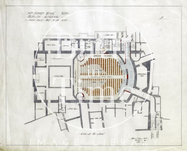 Theatre Royal, Bath proposed alterations - plan at pit level - A.J. Taylor 1914