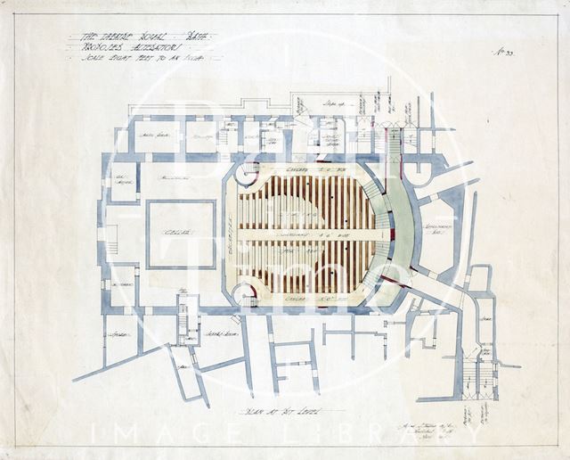 Theatre Royal, Bath proposed alterations - plan at pit level - No. 33 - A.J. Taylor 1914