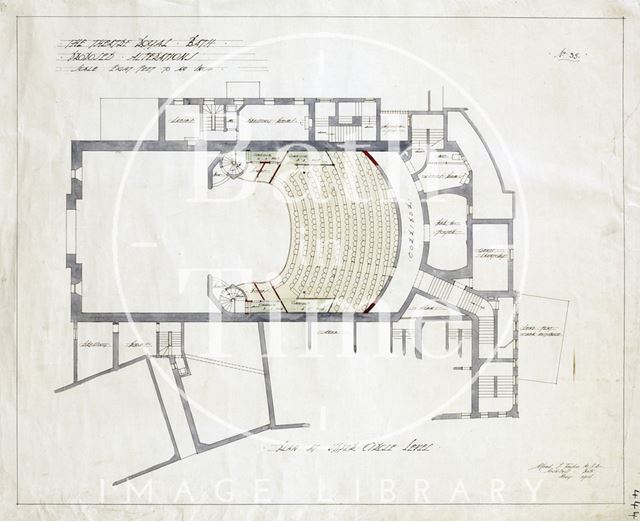 Theatre Royal, Bath proposed alterations - plan at Upper Circle level - No. 35 - A.J. Taylor 1914