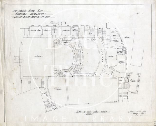 Theatre Royal, Bath proposed alterations - plan at Old Dress Circle level - A.J. Taylor 1914