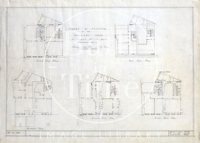 Survey as existing of the Garrick's Head, St. John's Place - plan of five floors - A.J. Taylor 1935