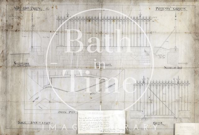 Wrought iron railings for Pulteney Gardens, Bath - Charles R. Fortune 1901