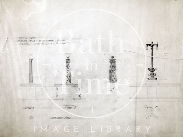 Terrace Walk improvement scheme, Bath - suggested electric light standards, 3 schemes c.1932