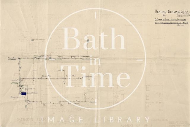 Alterations to the Bath Royal Literary and Scientific Institution, 16, 17 and 18, Queen Square - heating scheme - basement plan - Mowbray Green & Hollier 1931