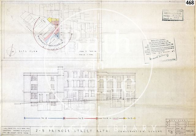 2 to 5, Princes Street conservation scheme, Bath - site plan & elevation - 7207/4 - Alan Crozier-Cole 1972