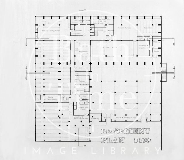 Proposed Library building for Podium site, Northgate Street, Bath - basement plan mid-1980